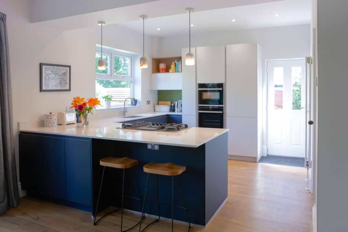 Kitchen with small sitting shop area